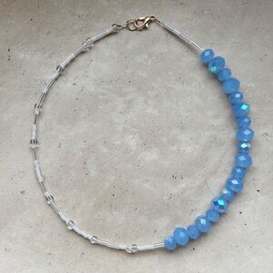 Handmade Blue Beaded Women's Necklace - Elegant Crystal Accent